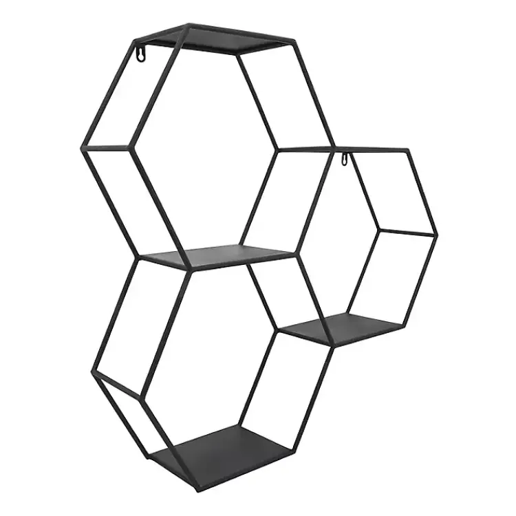 Kirklands Home Black Metal Hexagon Wall Shelf New