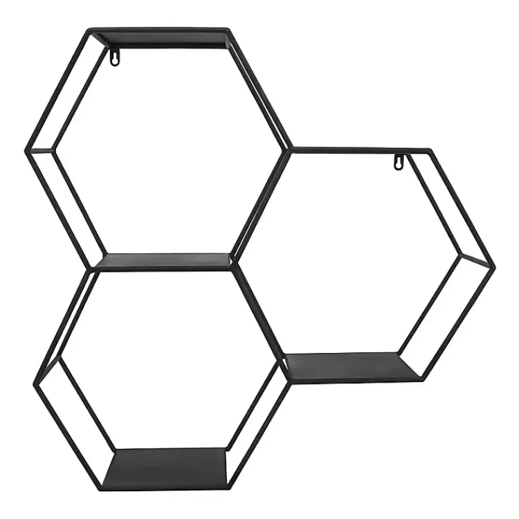 Kirklands Home Black Metal Hexagon Wall Shelf New