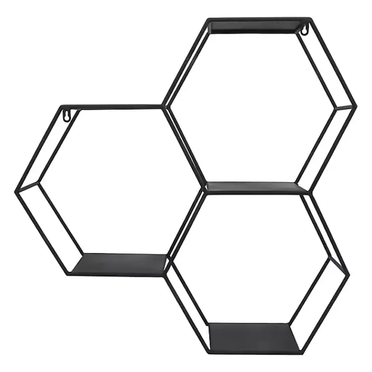 Kirklands Home Black Metal Hexagon Wall Shelf New