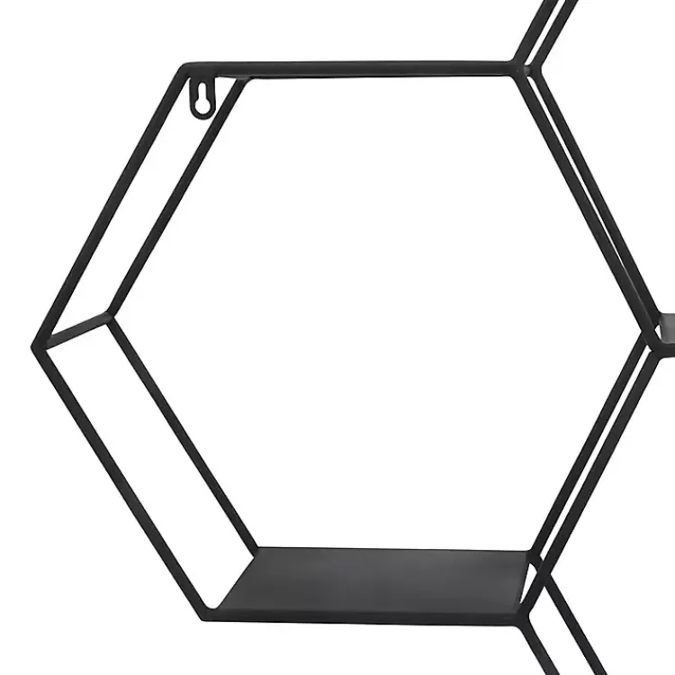 Kirklands Home Black Metal Hexagon Wall Shelf New