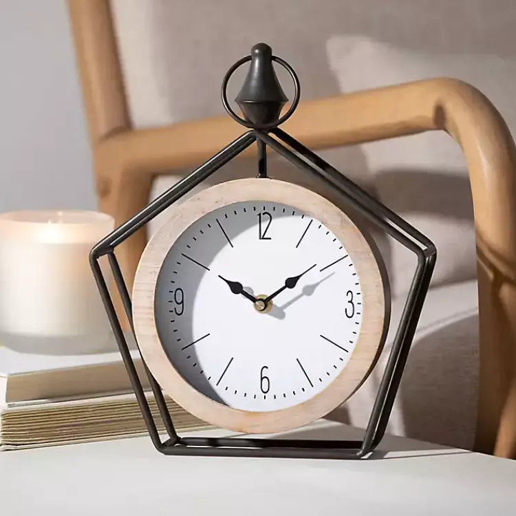 Decorative Accents>Kirklands Home Black Metal Pentagon Frame Tabletop Clock