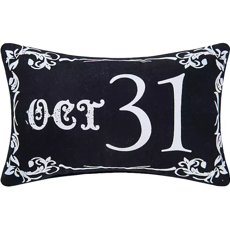 Halloween>Kirklands Home Black Oct 31 Goth Script Mini Halloween Pillow
