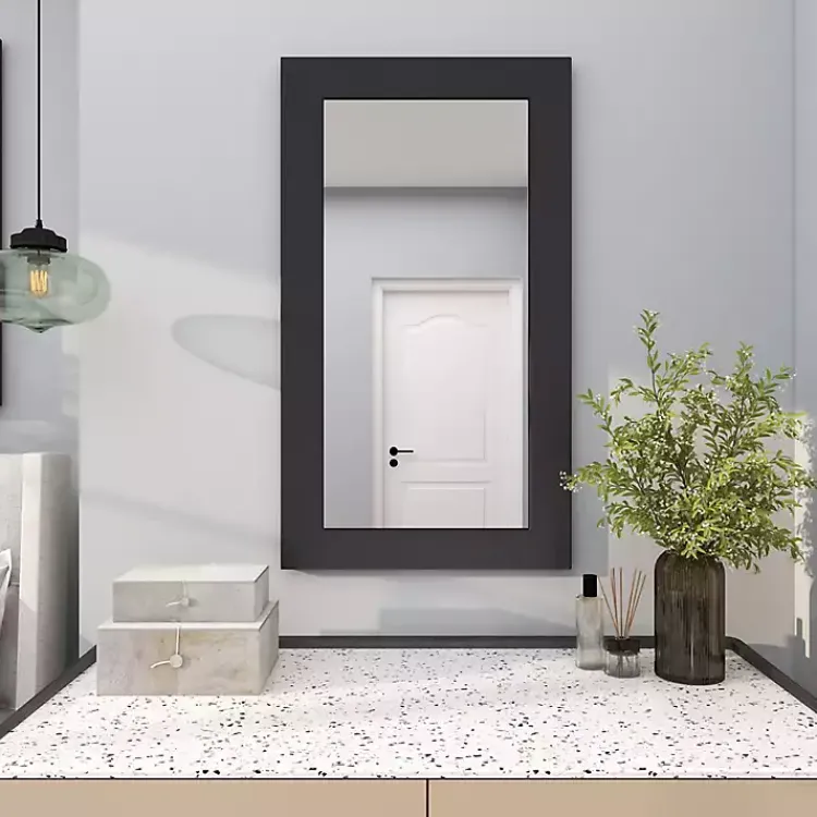 Kirklands Home Black Rectangular Wood Wall Mirror, 24x42 in. Online