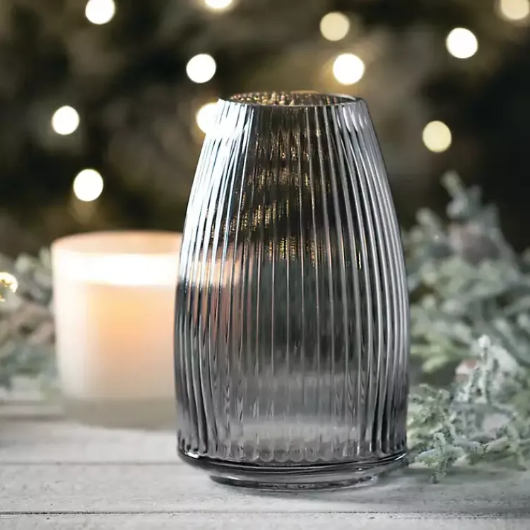 Vases>Kirklands Home Round Ribbed Glass Vase Black