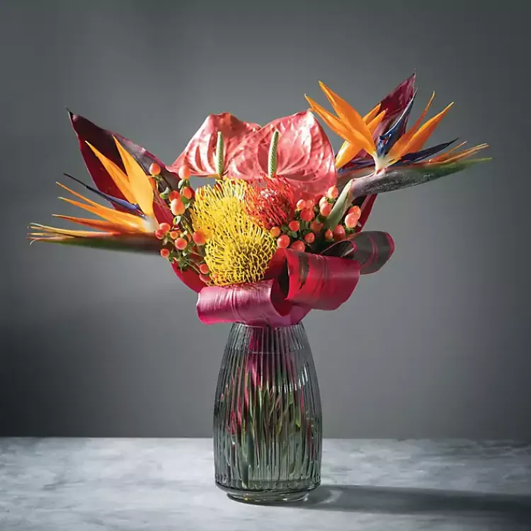 Vases>Kirklands Home Round Ribbed Glass Vase Black
