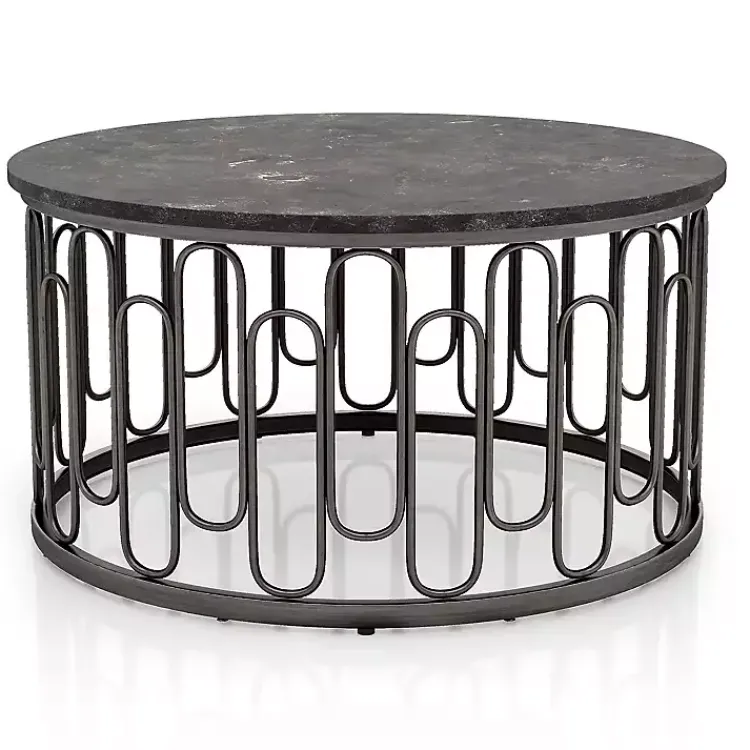Kirklands Home Stone and Metal Geometric Coffee Table Black Best
