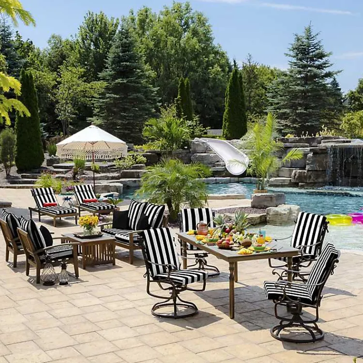 Kirklands Home Stripe Luxe Outdoor Dining Chair Cushion Black Outlet