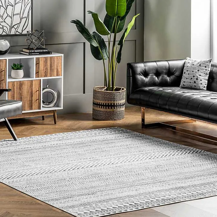 Kirklands Home Black Tribal Geometric Washable Area Rug, 6x9 Outlet