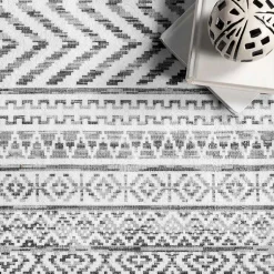Kirklands Home Black Tribal Geometric Washable Area Rug, 6x9 Outlet