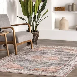Kirklands Home Black Vintage Motif Washable Area Rug, 5x8 Hot