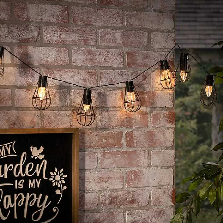Kirklands Home Wire Cage Solar Outdoor String Lights Black Hot