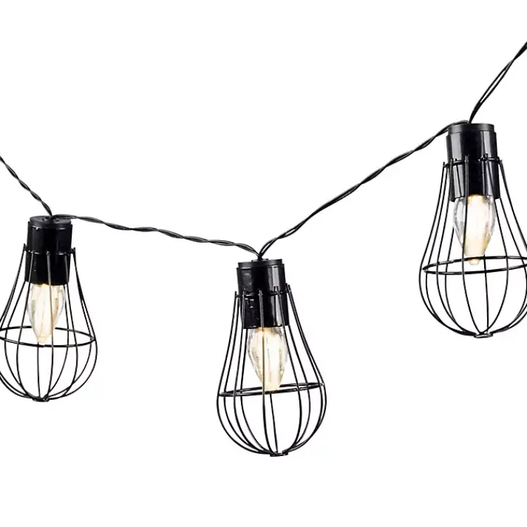 Kirklands Home Wire Cage Solar Outdoor String Lights Black Hot