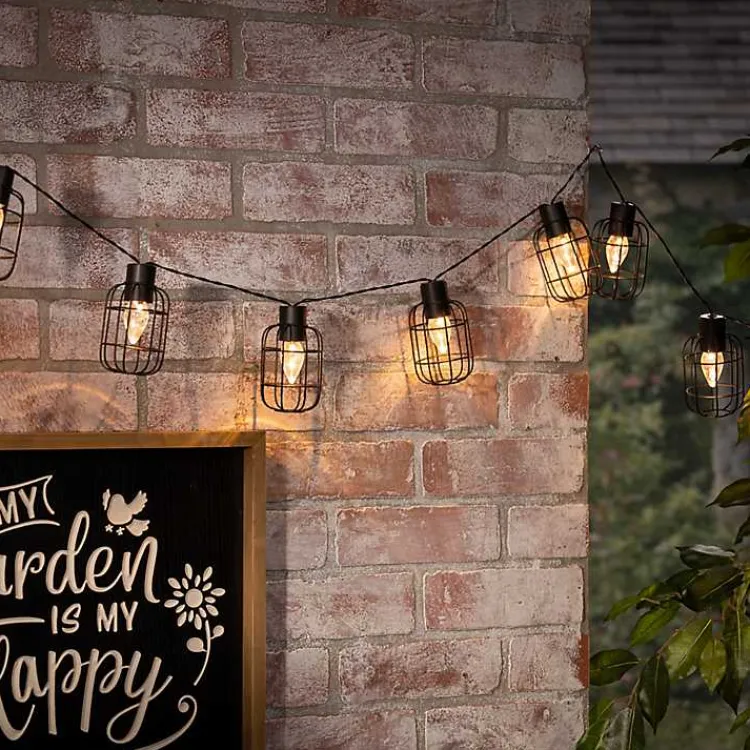 Kirklands Home Wire Round Cage Solar Outdoor String Lights Black New