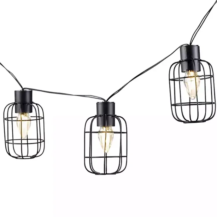 Kirklands Home Wire Round Cage Solar Outdoor String Lights Black New