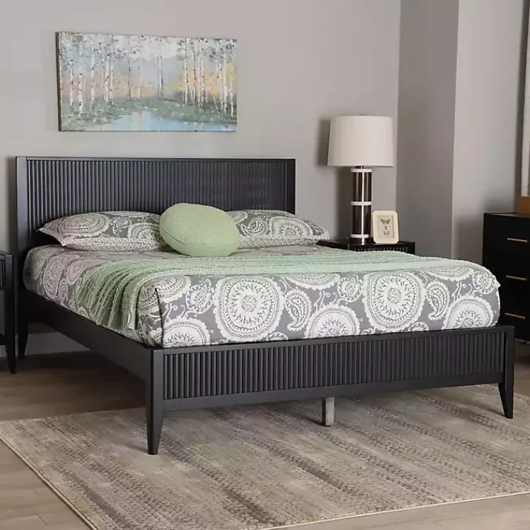 Kirklands Home Wood Fluted Headboard Primrose Queen Bed Black Best