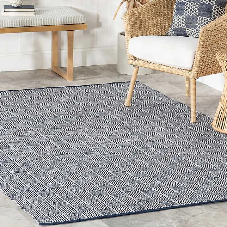 Kirklands Home Blue & Ivory Checkered Indoor/Outdoor Rug, 4x6 Discount