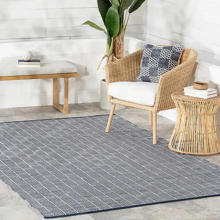 Kirklands Home Blue & Ivory Checkered Indoor/Outdoor Rug, 8x10 New