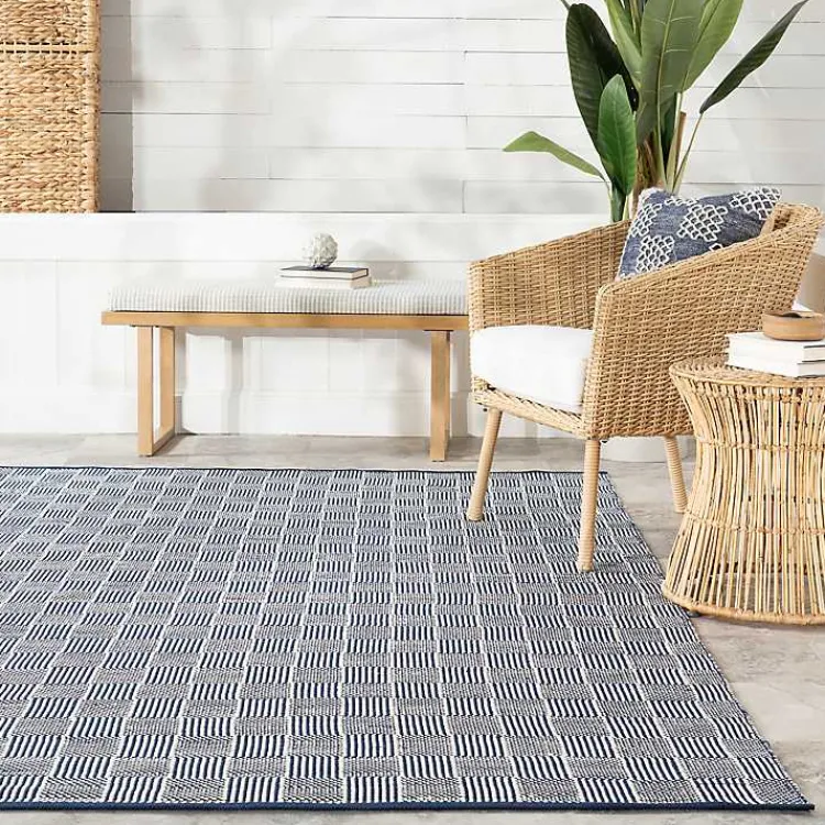 Kirklands Home Blue & Ivory Checkered Indoor/Outdoor Rug, 8x10 New