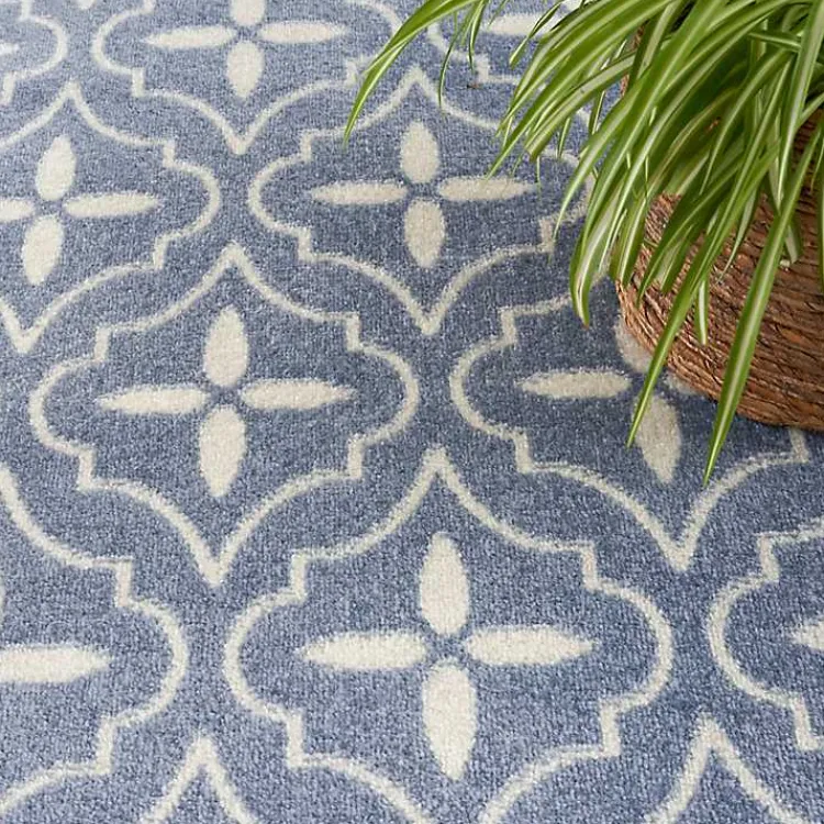 Kirklands Home Blue & Ivory Quatrefoil Indoor/Outdoor Rug, 5x7 Best