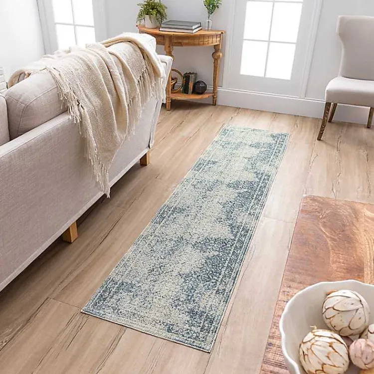 Kirklands Home Blue and Cream Blackwell Runner, 2x8 Best