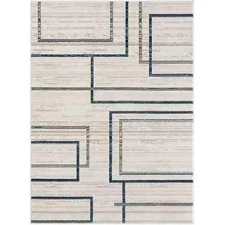 Kirklands Home Blue and Gray Contemporary Geo Area Rug, 5x7 New