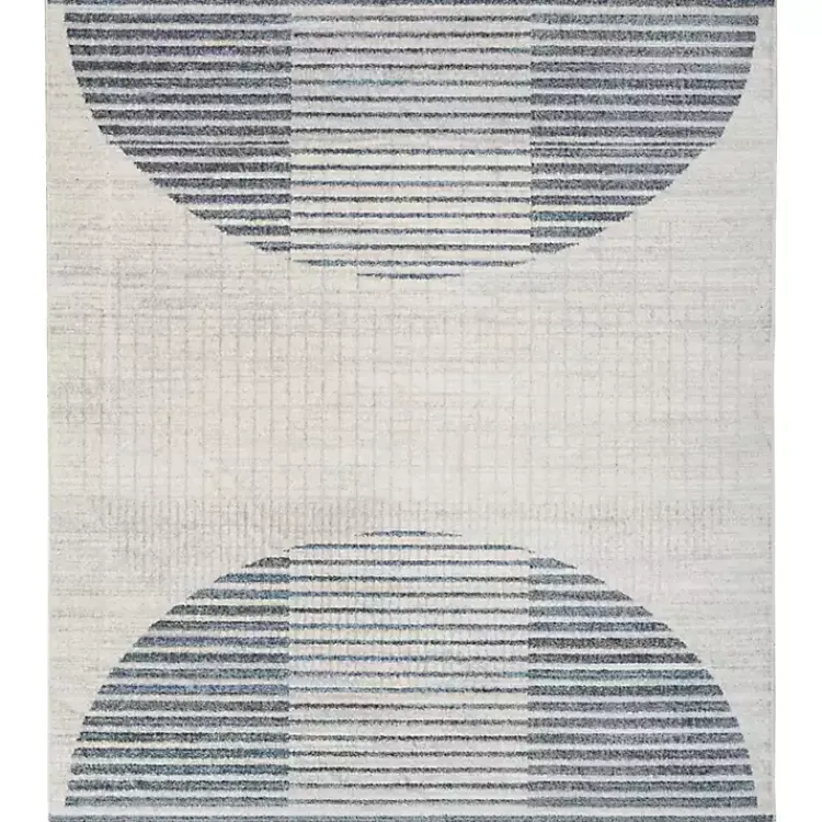 Kirklands Home Blue and Ivory Striped Half Moon Area Rug, 8x10 Outlet