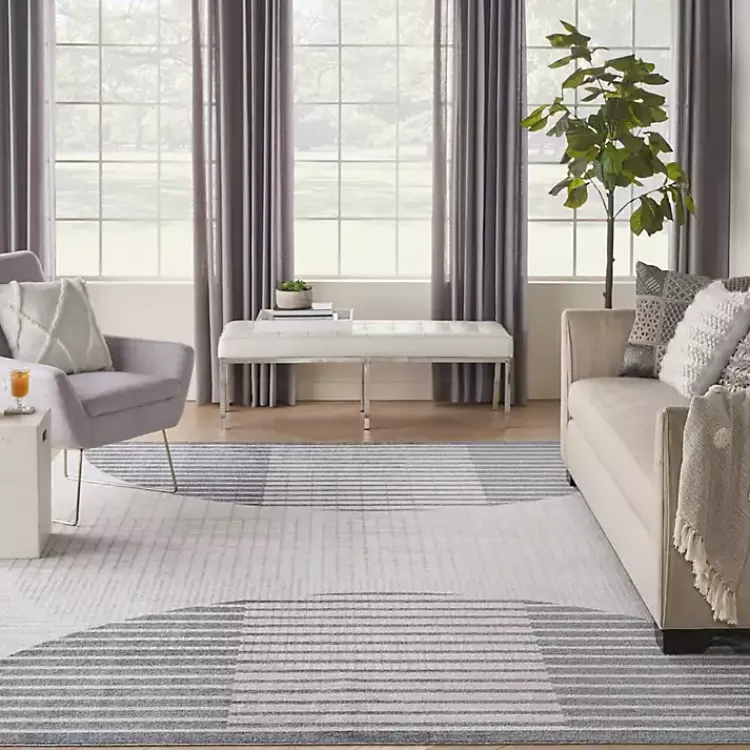 Kirklands Home Blue and Ivory Striped Half Moon Area Rug, 8x10 Outlet