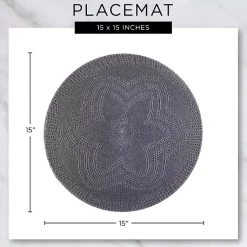Kirklands Home Blue and Natural Print Round Placemats, Set of 6 Outlet