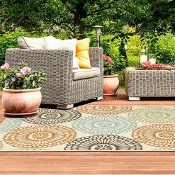 Kirklands Home Blue and Orange Circles Outdoor Area Rug, 3x5 Outlet