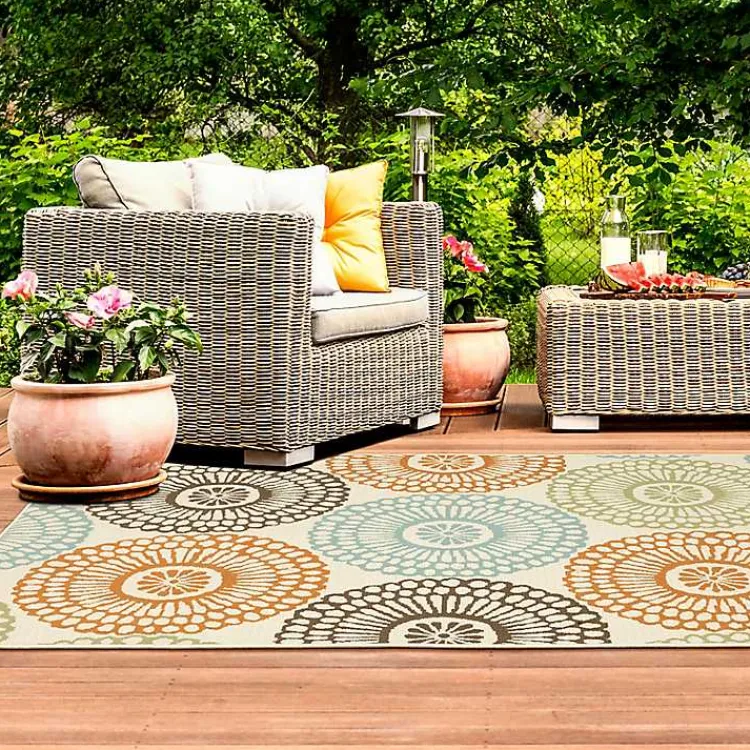 Kirklands Home Blue and Orange Circles Outdoor Area Rug, 5x7 Best