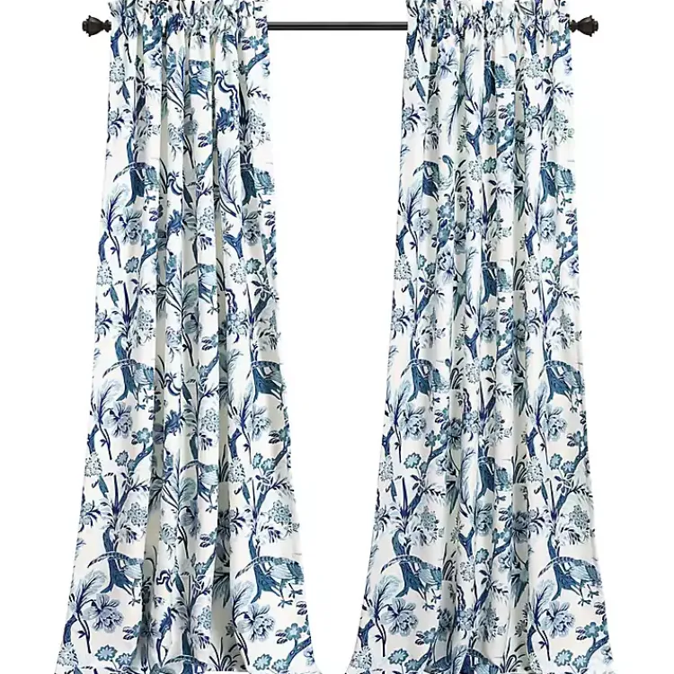 Kirklands Home Blue and White Dolores Curtain Panel Set, 95 in. New