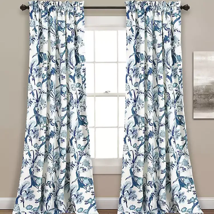 Kirklands Home Blue and White Dolores Curtain Panel Set, 95 in. New