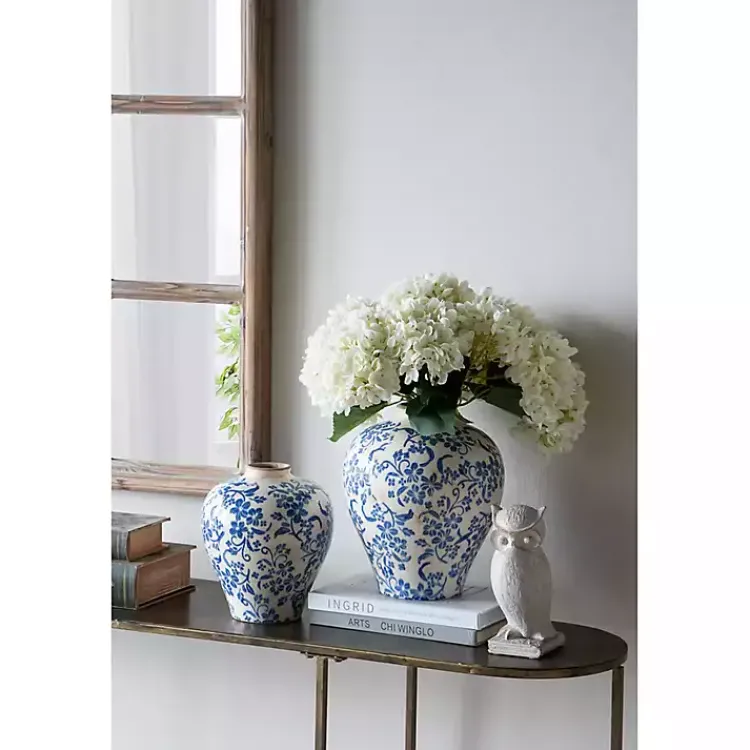 Vases>Kirklands Home Blue and White Floral Urn Ceramic Vase, 10 in.