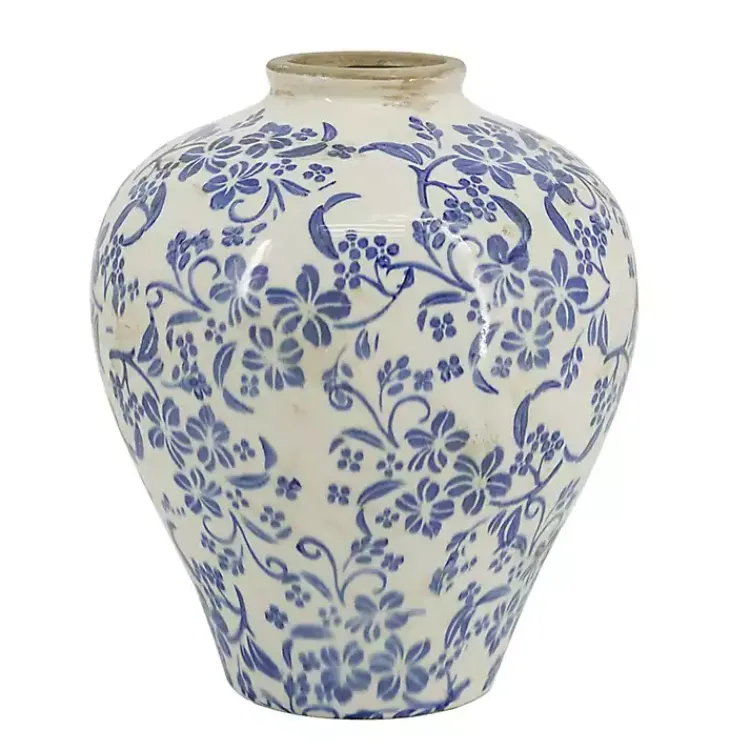 Vases>Kirklands Home Blue and White Floral Urn Ceramic Vase, 11 in.