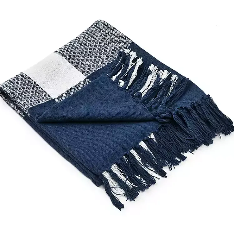 Blankets & Throws>Kirklands Home Blue and White Plaid Organic Cotton Throw