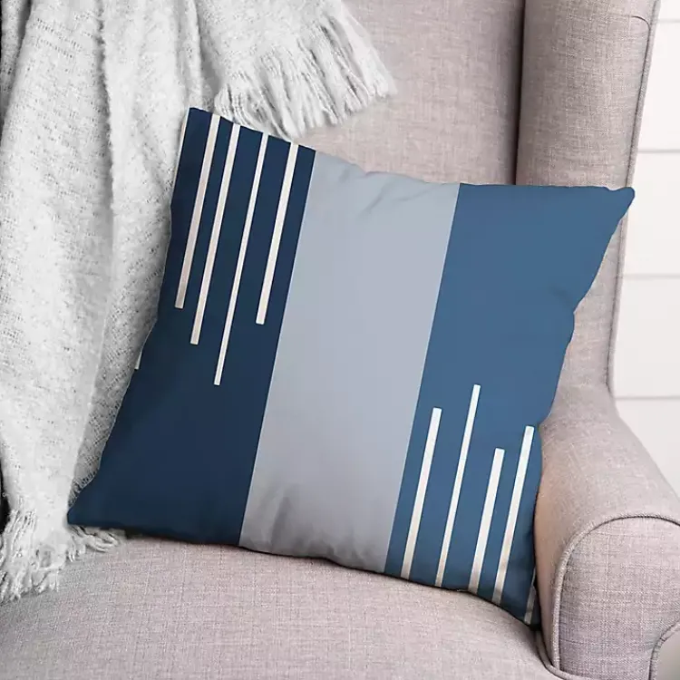 Kirklands Home Blue Blocks and Stripes Outdoor Throw Pillow