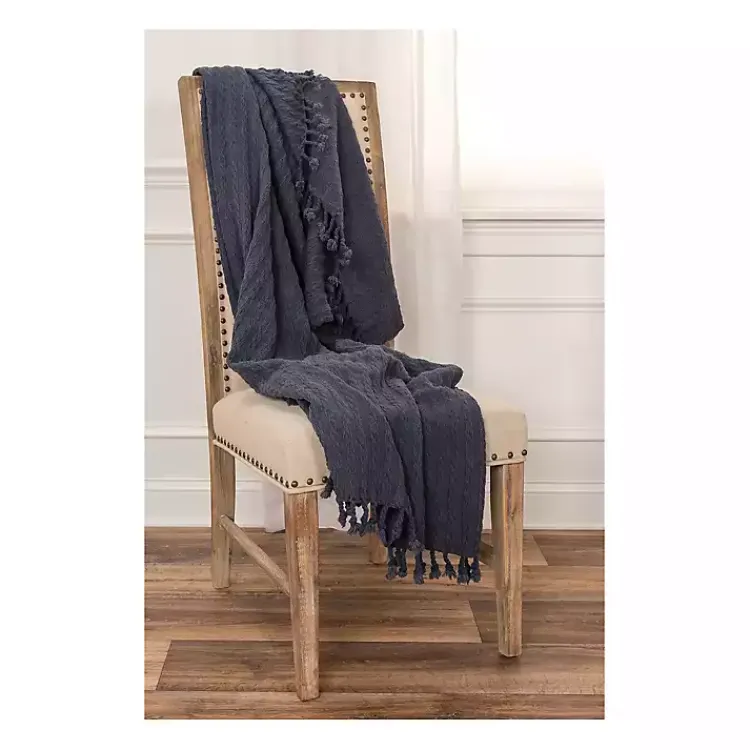 Blankets & Throws>Kirklands Home Cable Knit Tassel Throw Blue