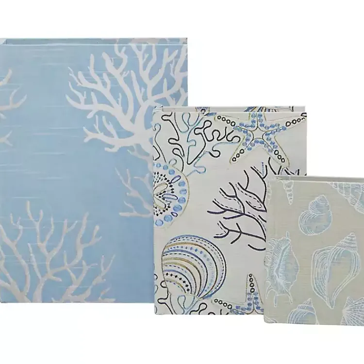 Baskets & Boxes>Kirklands Home Blue Coastal Canvas Book Boxes, Set of 3