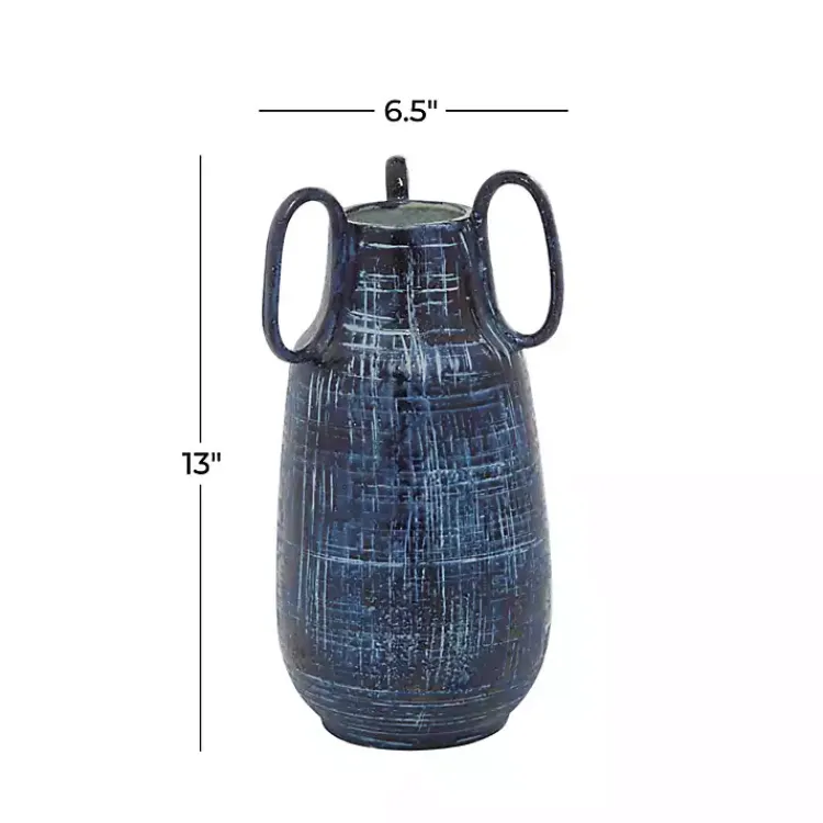 Vases>Kirklands Home Crosshatch Triple Handle Ceramic Vase, 13 in. Blue