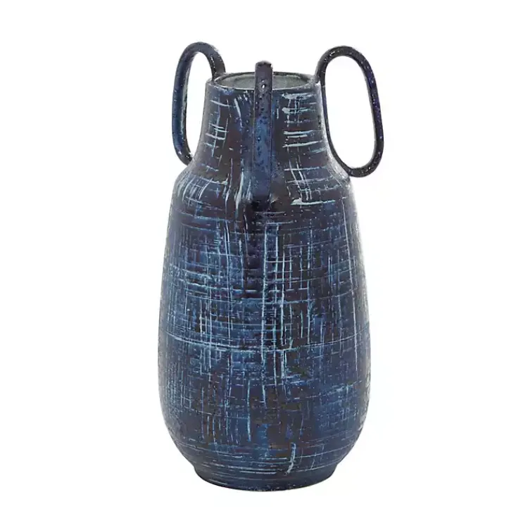 Vases>Kirklands Home Crosshatch Triple Handle Ceramic Vase, 13 in. Blue