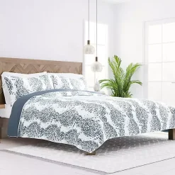 Kirklands Home Blue Damask Reversible 3-pc. Queen Quilt Set Hot