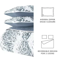Kirklands Home Blue Damask Reversible 3-pc. Queen Quilt Set Hot