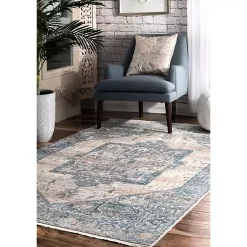 Kirklands Home Blue Eli Medallion Fringe Area Rug, 4x6 Hot