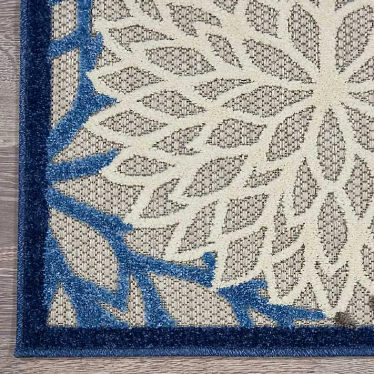 Kirklands Home Blue Floral Burst Round Outdoor Area Rug, 7x7 Outlet