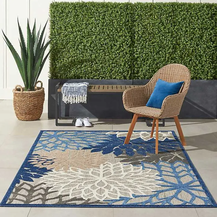 Kirklands Home Blue Floral Outdoor Area Rug, 5x7