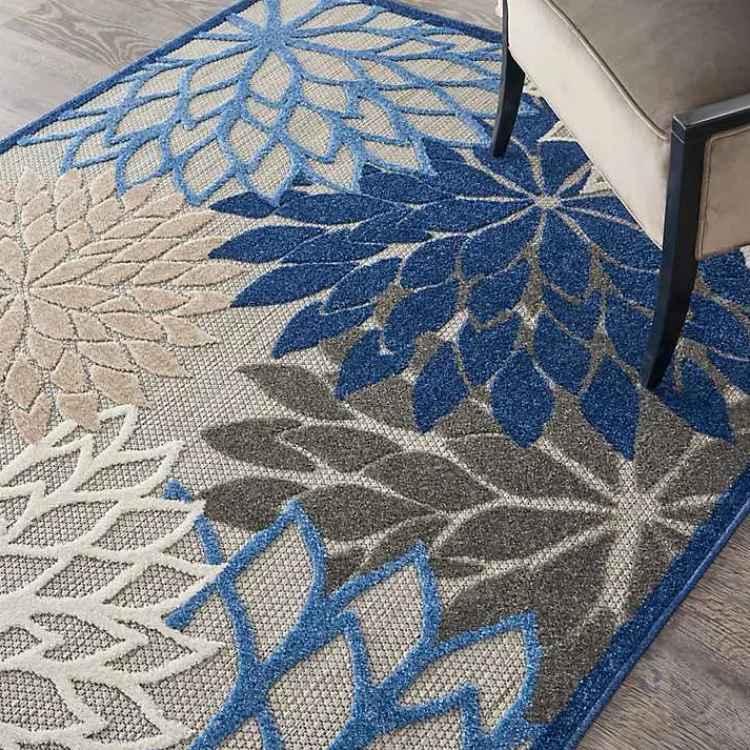 Kirklands Home Blue Floral Outdoor Area Rug, 5x7