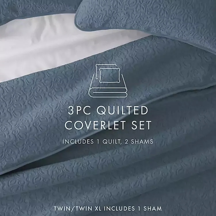 Kirklands Home Floral Stitch 3-pc. King Quilt Set Blue