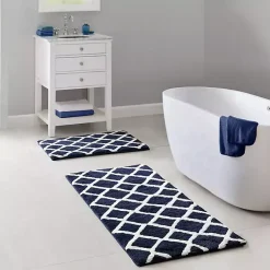 Kirklands Home Blue Geometric Pattern Reversible Bath Mat, 60 in. Online