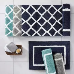 Kirklands Home Blue Geometric Pattern Reversible Bath Mat, 60 in. Online
