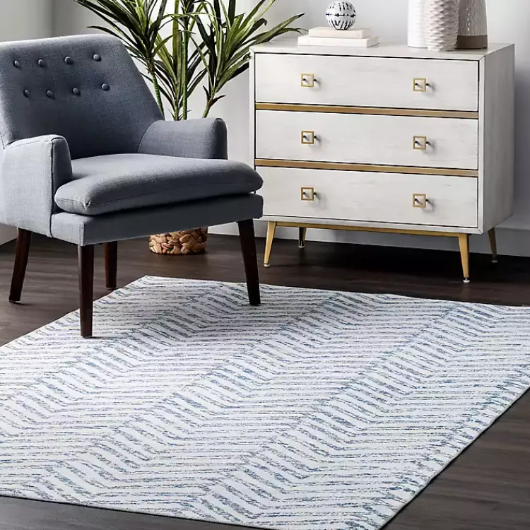 Kirklands Home Blue Geometric Pattern Washable Area Rug, 4x6 New